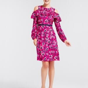 Draper James Francie PInk Blue Floral Cold Open Shoulder Dress Ruffle Neck Sz 6